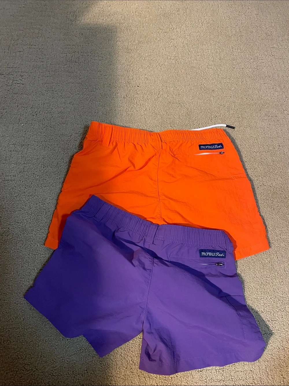 Properly Tied Purple and Orange Mallard Shorts - Elastic Waist, Quick-Dry